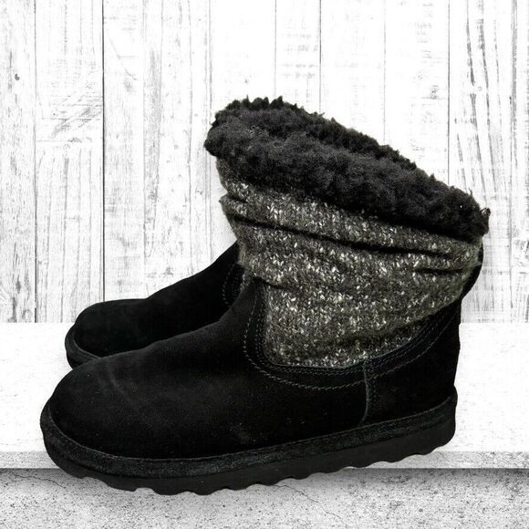 BearPaw Virginia 2133 Black Suede Wool Blend Ankle Snow Boot Unisex Youth Size 5 - Picture 1 of 11